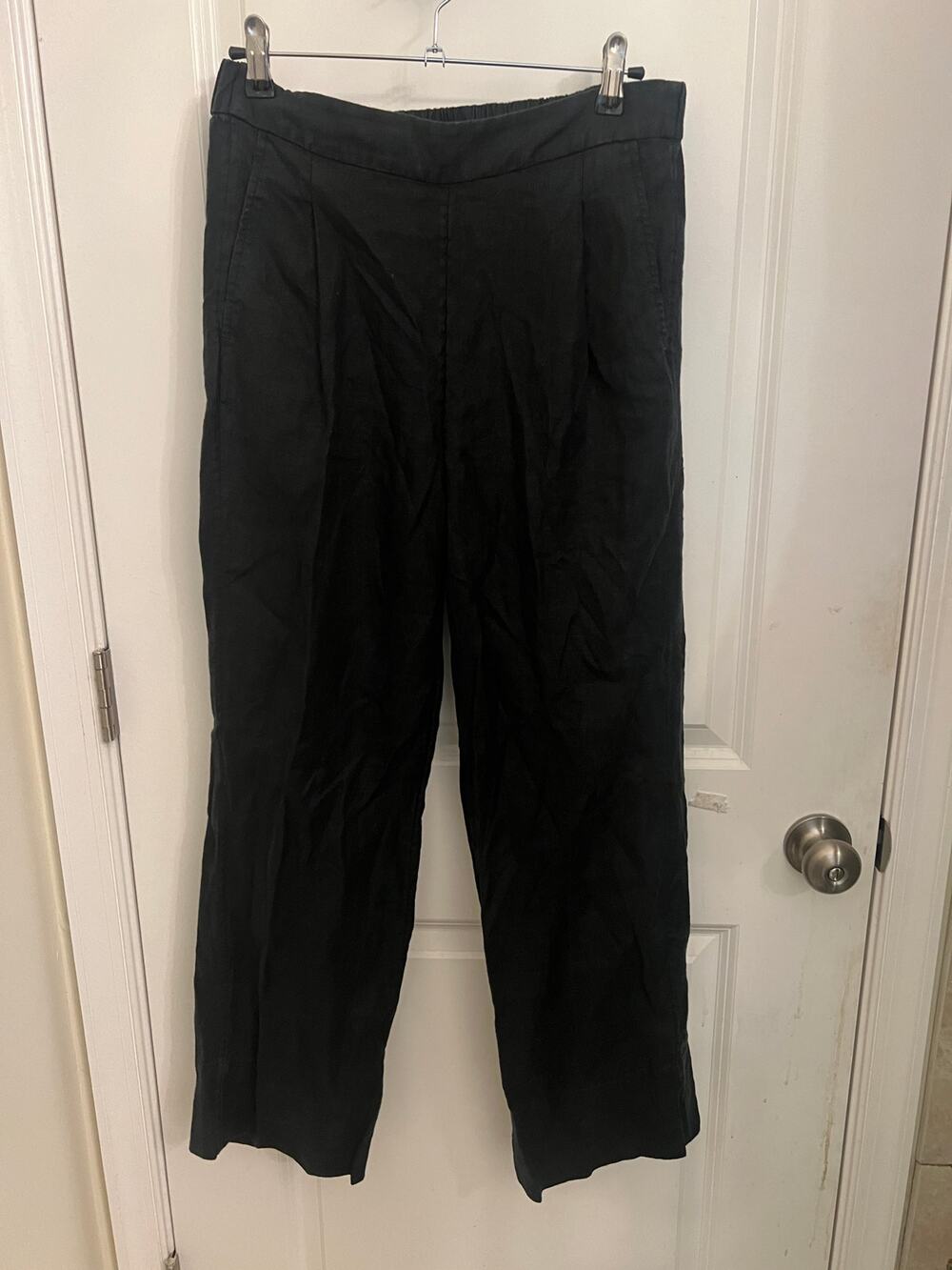 AYR 100% Linen Women's S Black Wide Leg Pull On Pants Capsule Wardrobe Resort
